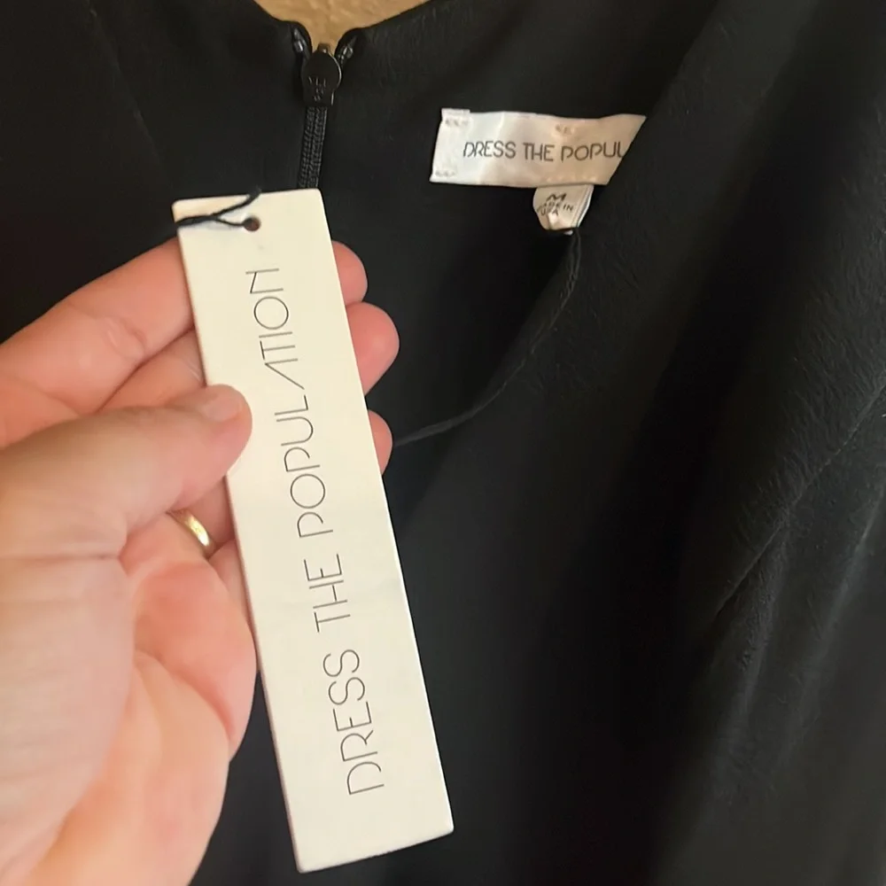 Dress the Population Black Iris Slit Crepe V-neck Gown Dress - Picture 7 of 10